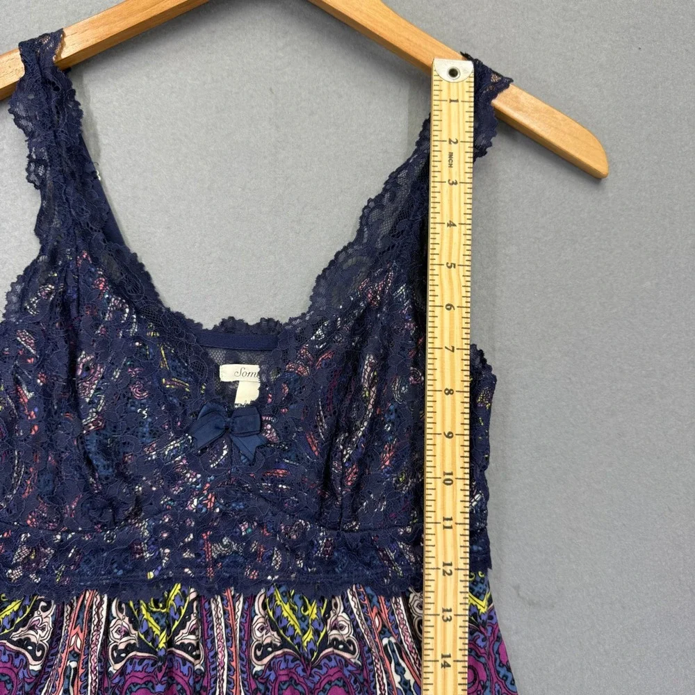 Soma XS Navy Blue Paisley Lace‎ Trim Chemise Nightgown Sleep Dress Sleeveless